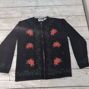 Vintage Tabi International Holiday Collection Poinsetti Zip Cardigan Women Small